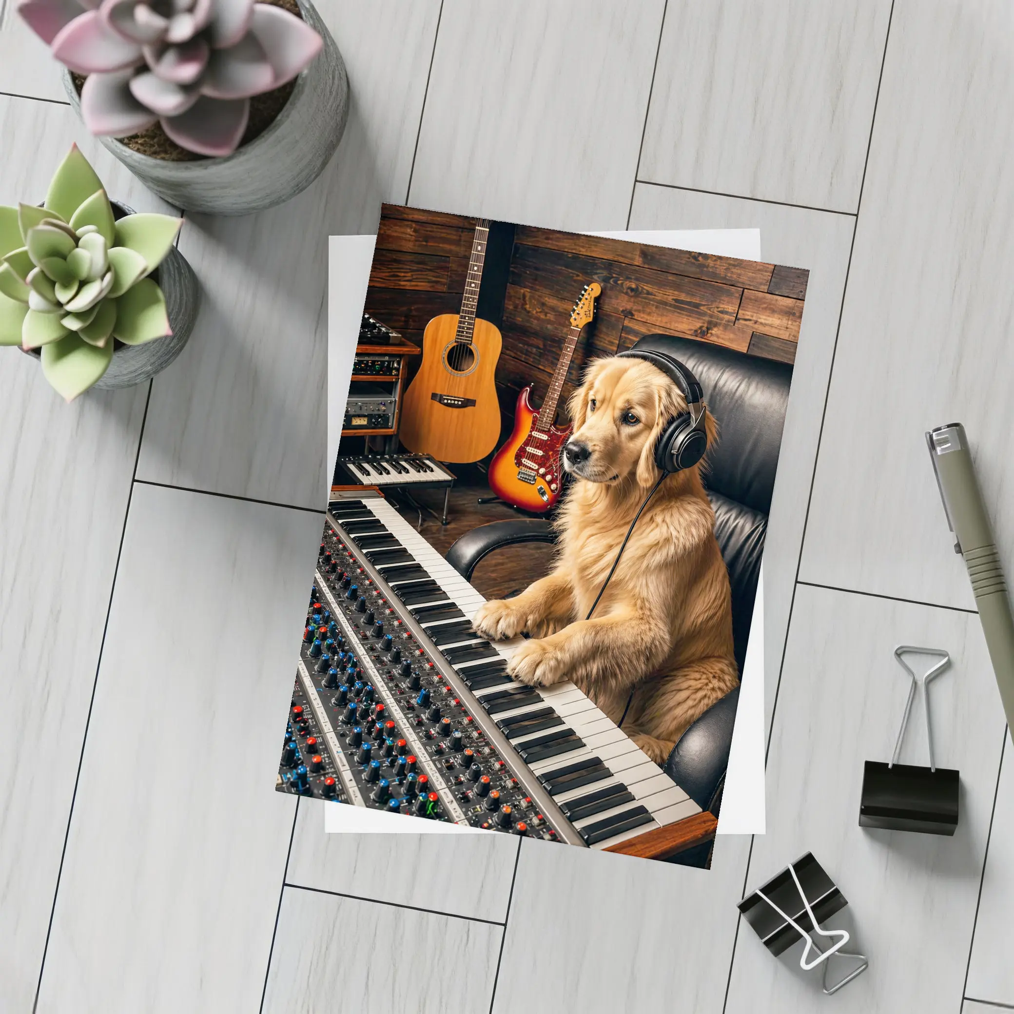 Golden Retriever Dog Music Studio Producer – Postcards