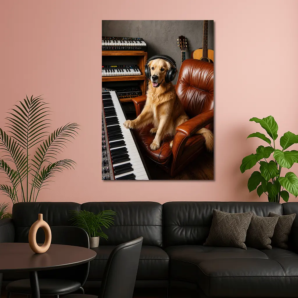 Golden Retriever Dog Music Studio Headphones – Wall Art