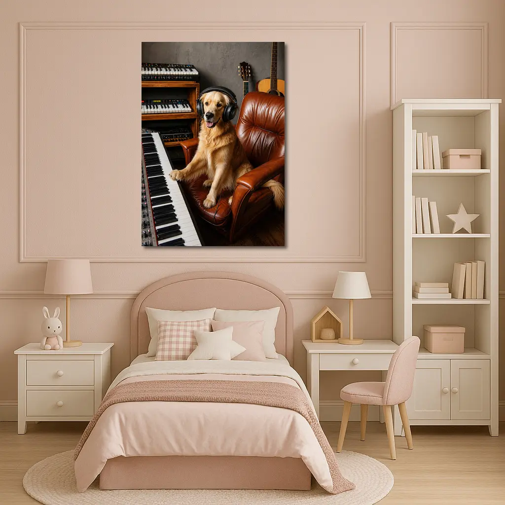 Golden Retriever Dog Music Studio Headphones – Wall Art