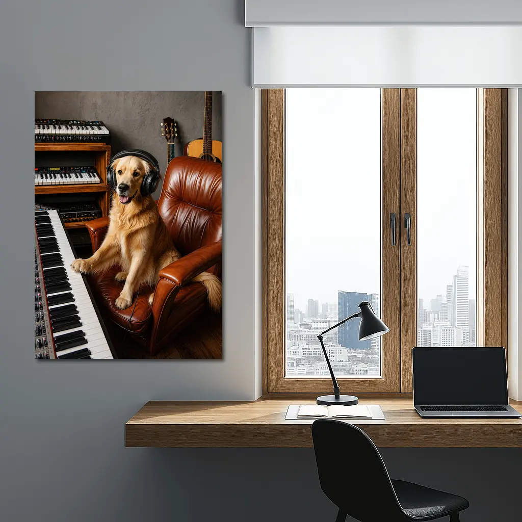 Golden Retriever Dog Music Studio Headphones – Wall Art