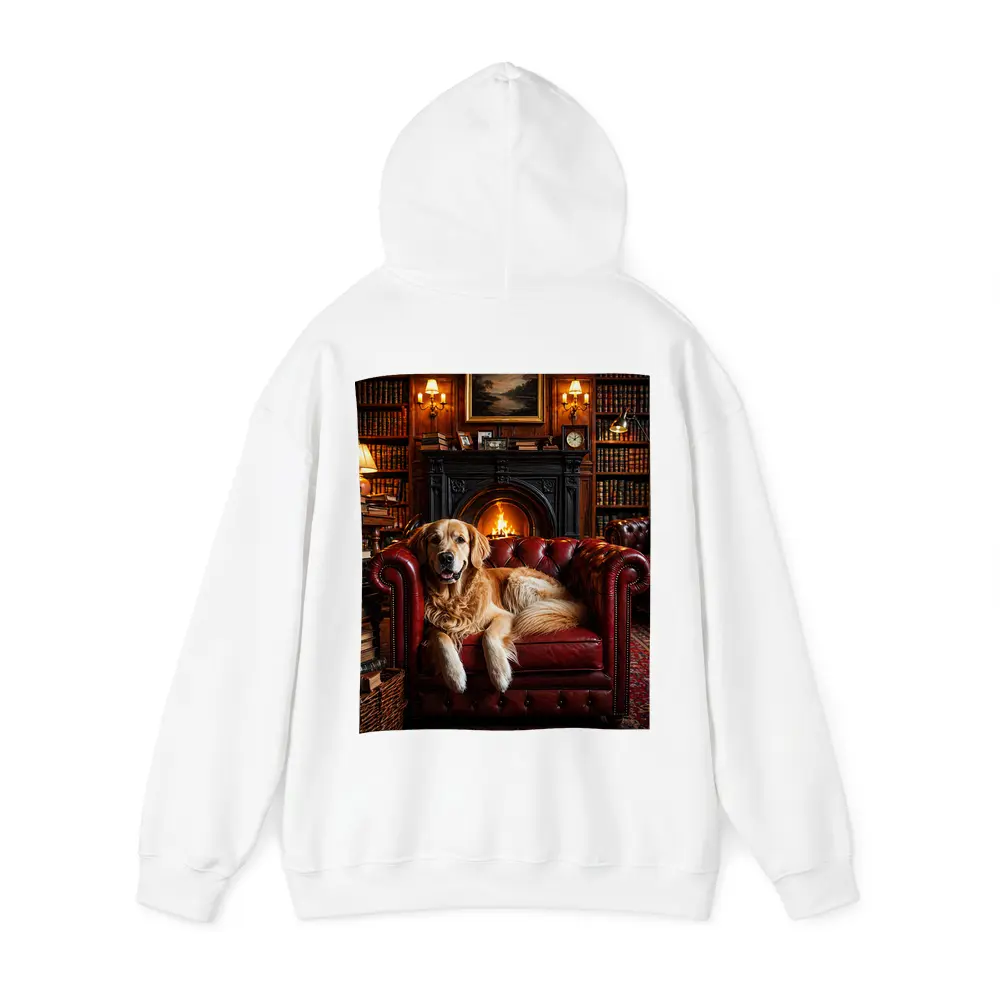 Golden Retriever Relaxing in Cozy Library – Hoodies