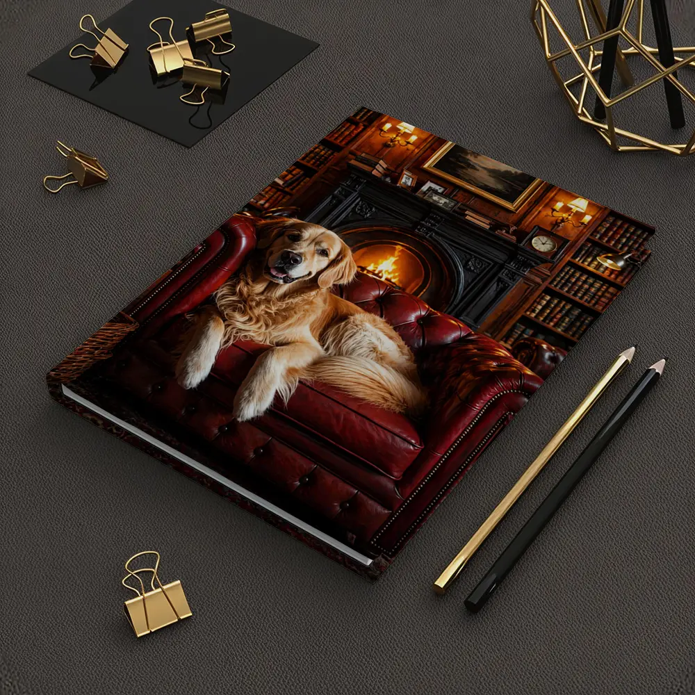 Golden Retriever Relaxing in Cozy Library – Notebooks