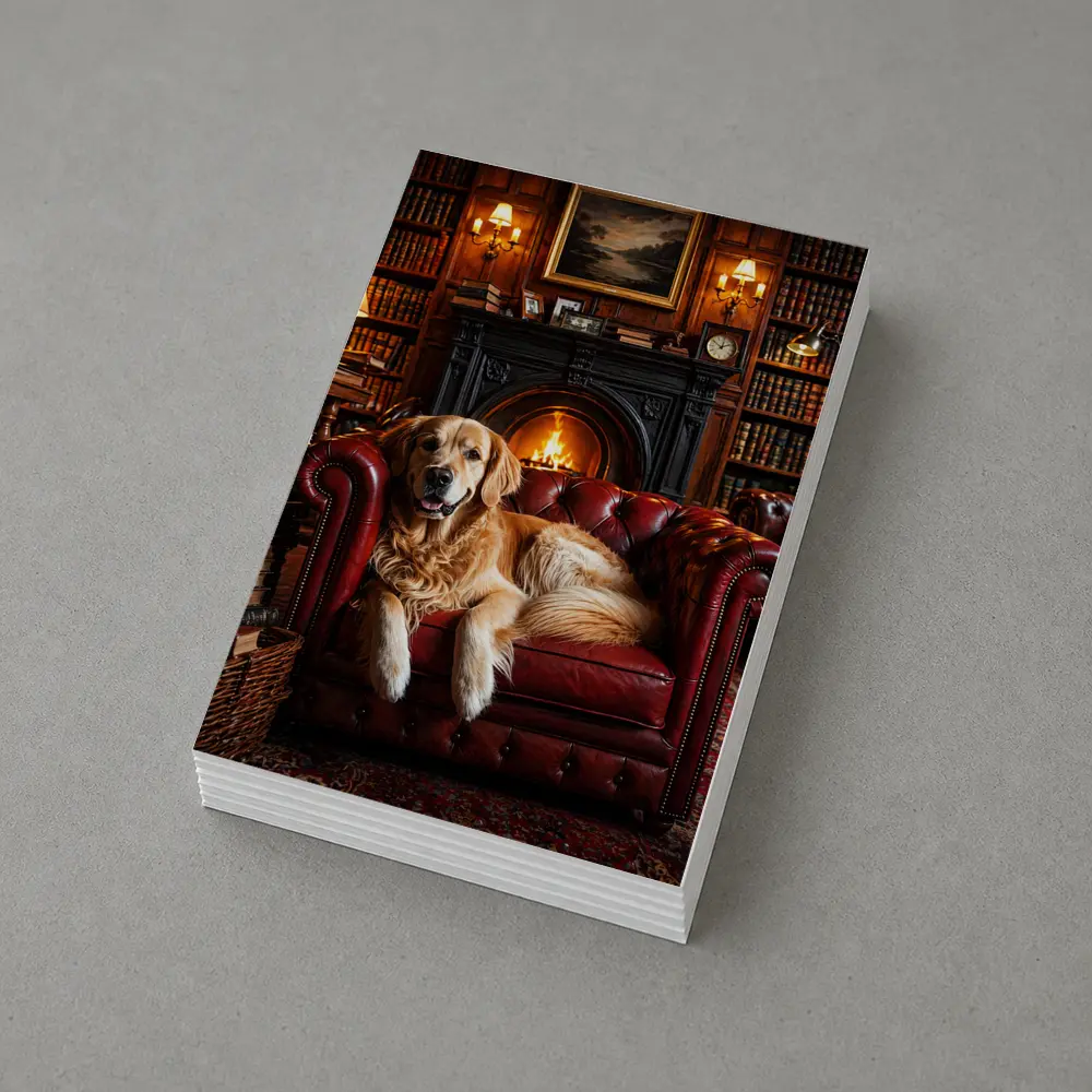 Golden Retriever Relaxing in Cozy Library – Postcards