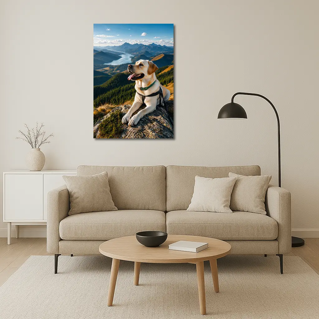 Labrador Retriever Resting on Mountain Summit – Wall Art