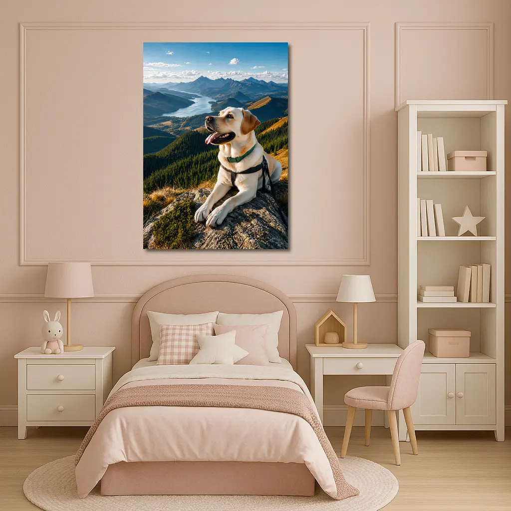 Labrador Retriever Resting on Mountain Summit – Wall Art