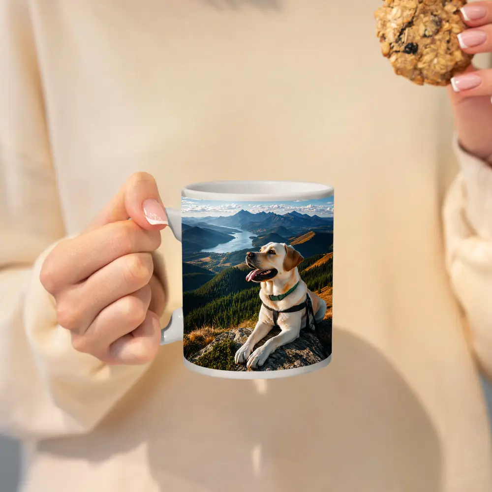 Labrador Retriever Resting on Mountain Summit – Mugs