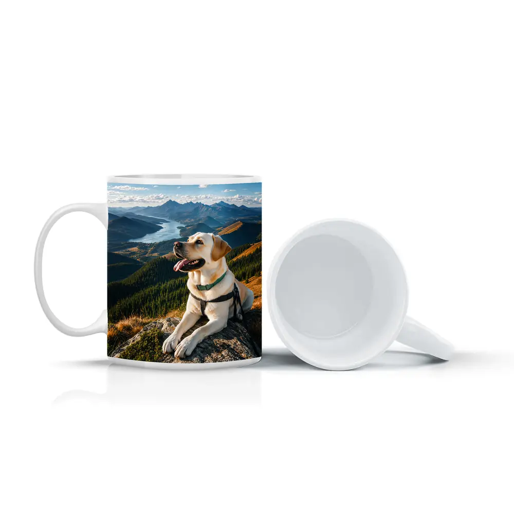 Labrador Retriever Resting on Mountain Summit – Mugs