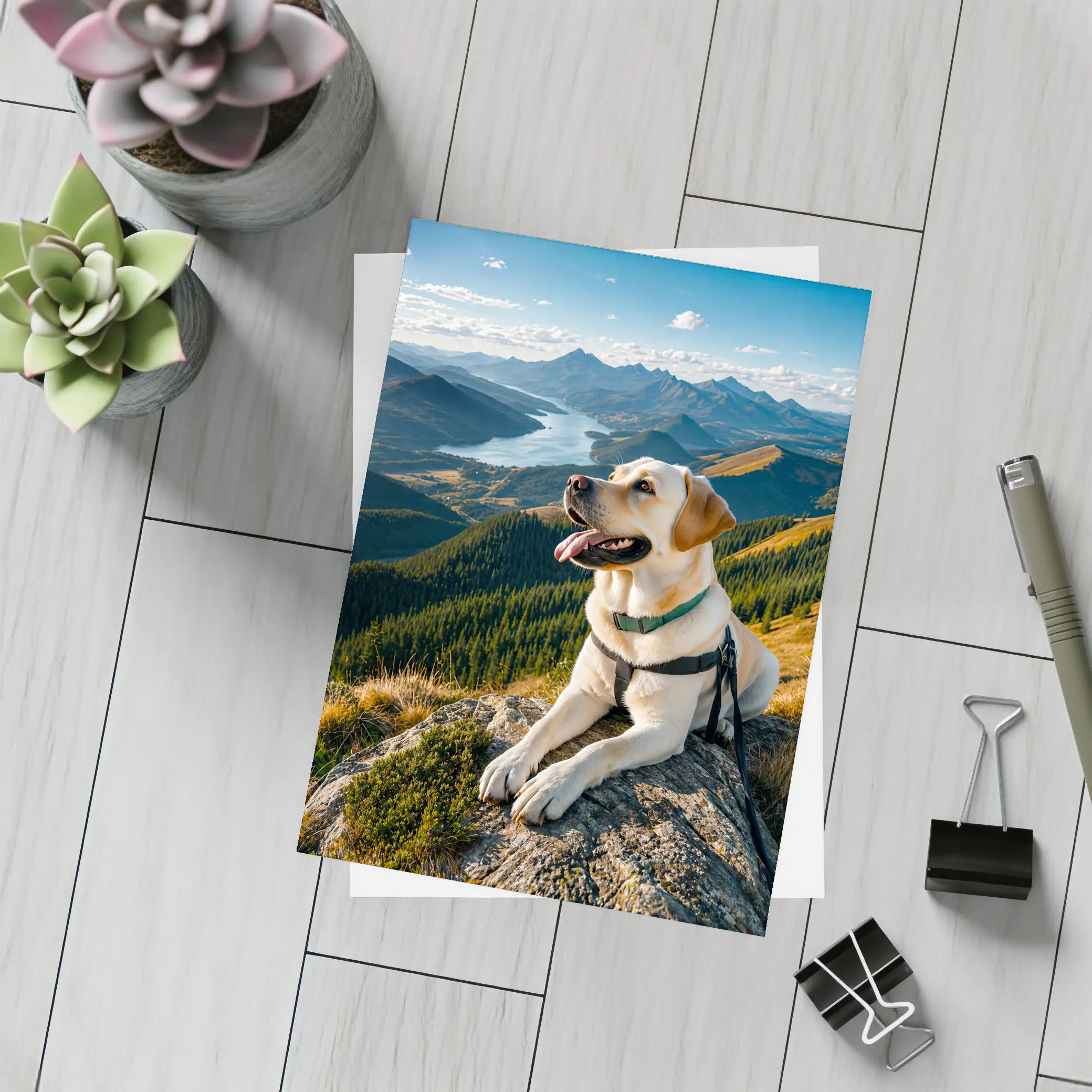 Labrador Retriever Resting on Mountain Summit – Postcards