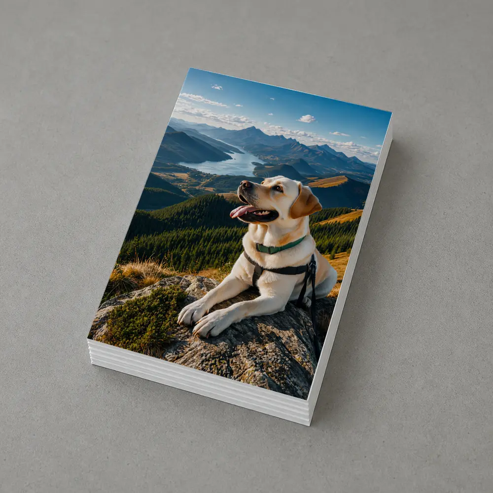 Labrador Retriever Resting on Mountain Summit – Postcards