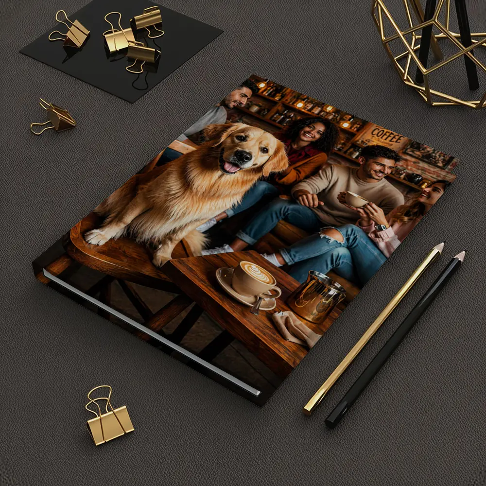 Golden Retriever Sitting In Cozy Coffee Shop – Notebooks