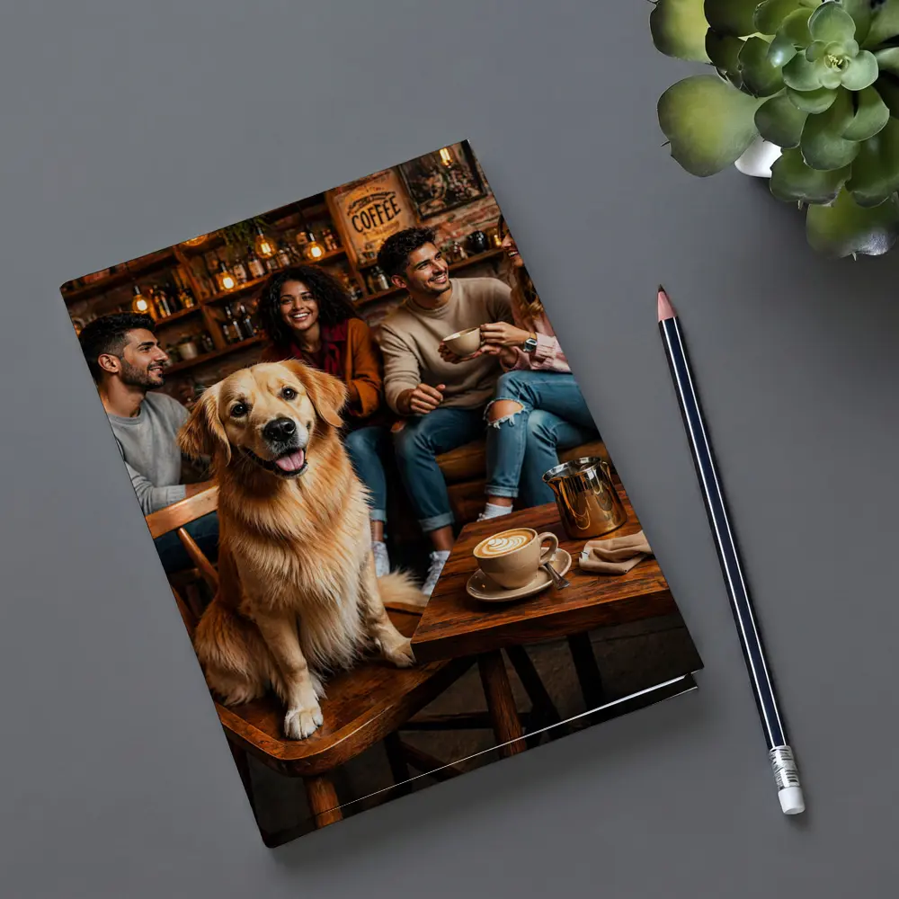 Golden Retriever Sitting In Cozy Coffee Shop – Notebooks