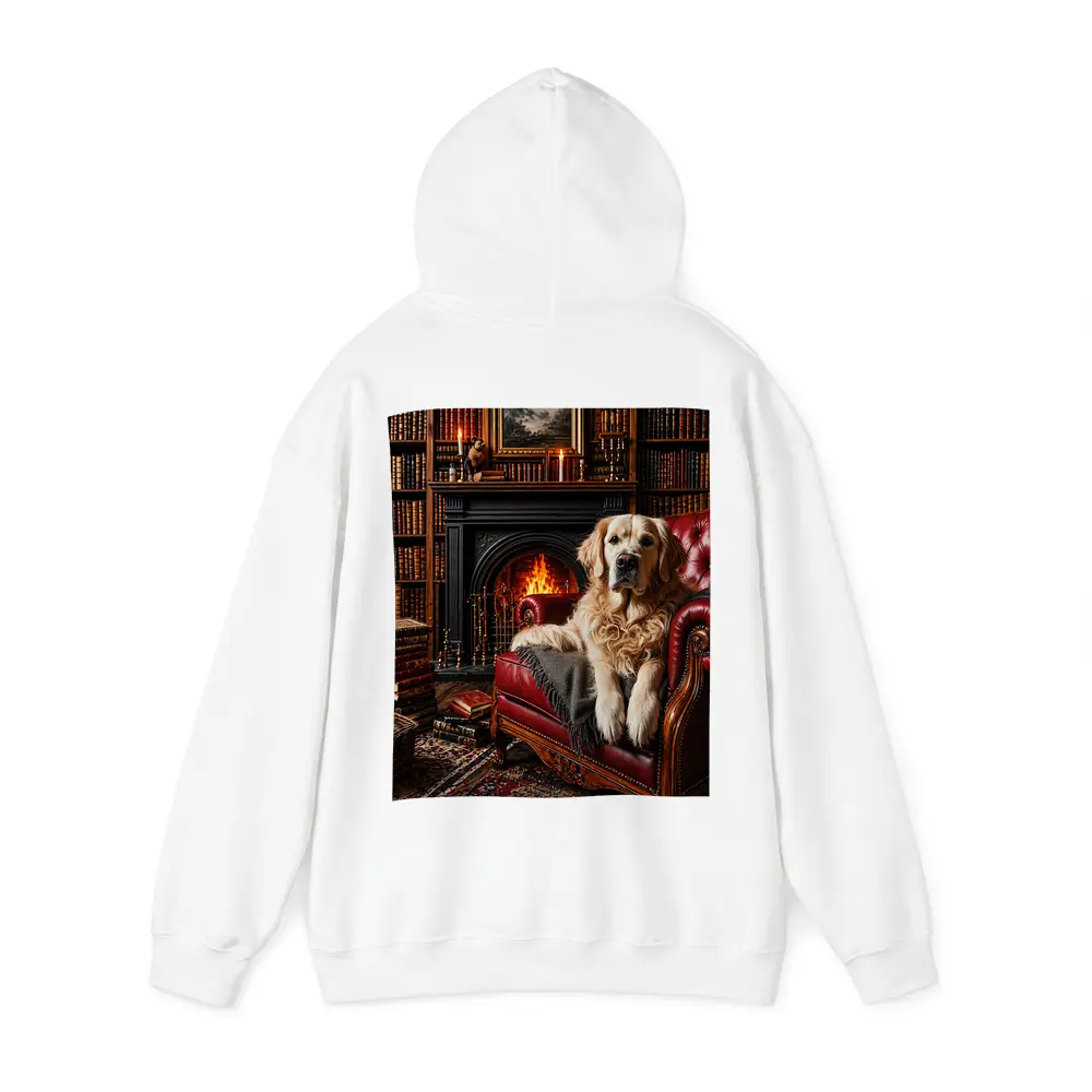 Golden Retriever Relaxing In Library By Fireplace – Hoodies