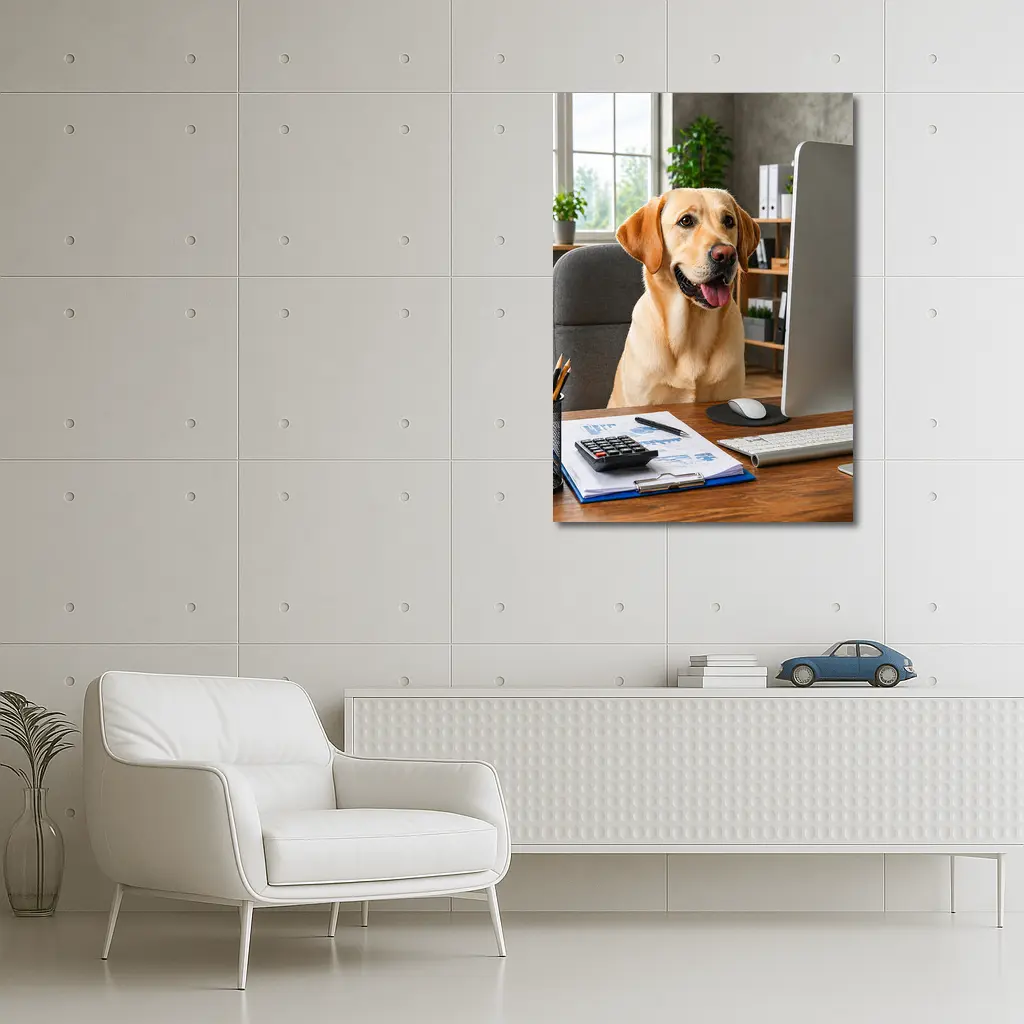 Labrador Retriever Working at Office Desk – Wall Art