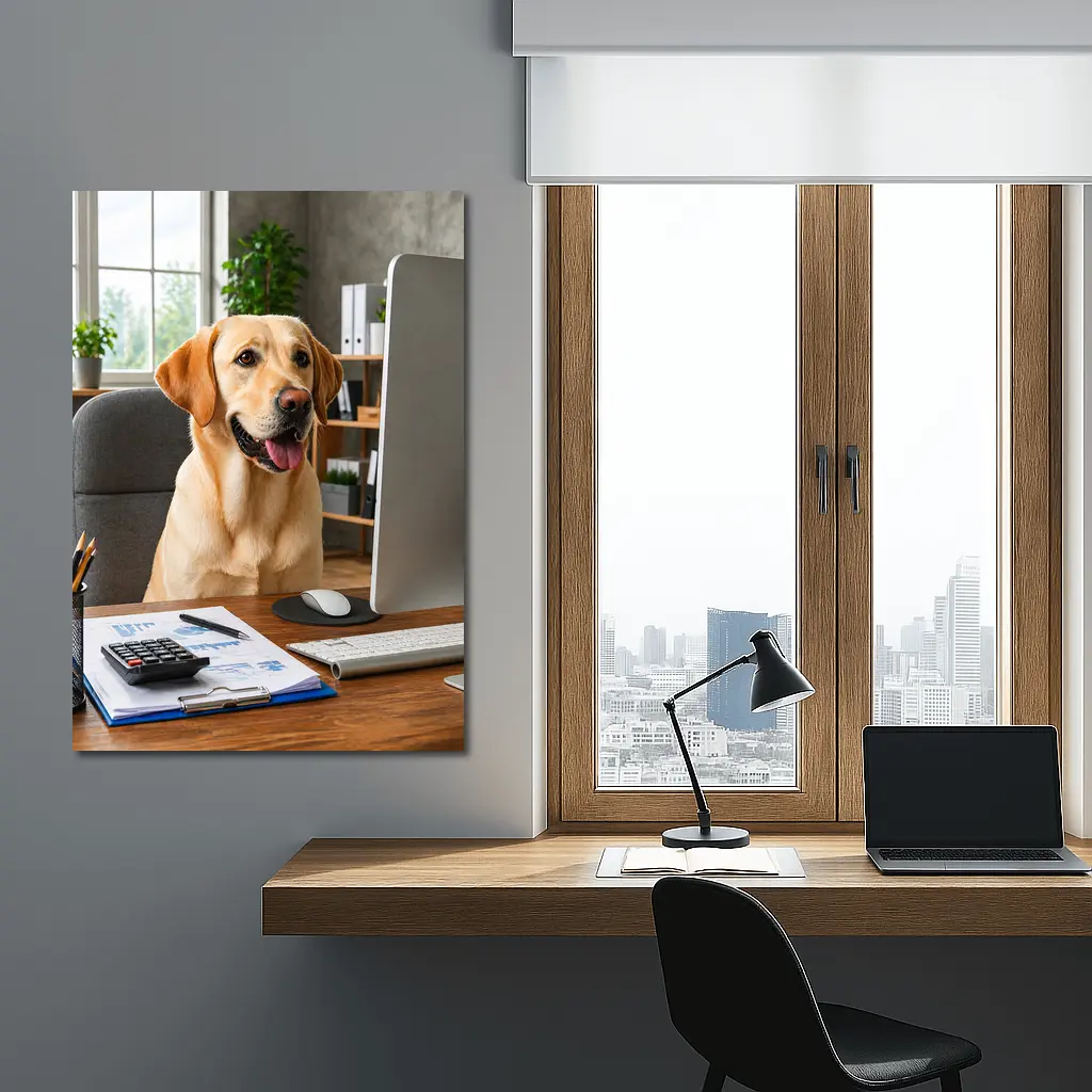 Labrador Retriever Working at Office Desk – Wall Art