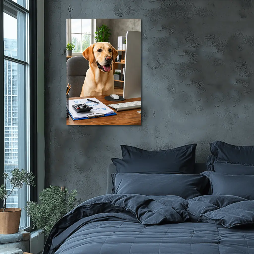 Labrador Retriever Working at Office Desk – Wall Art