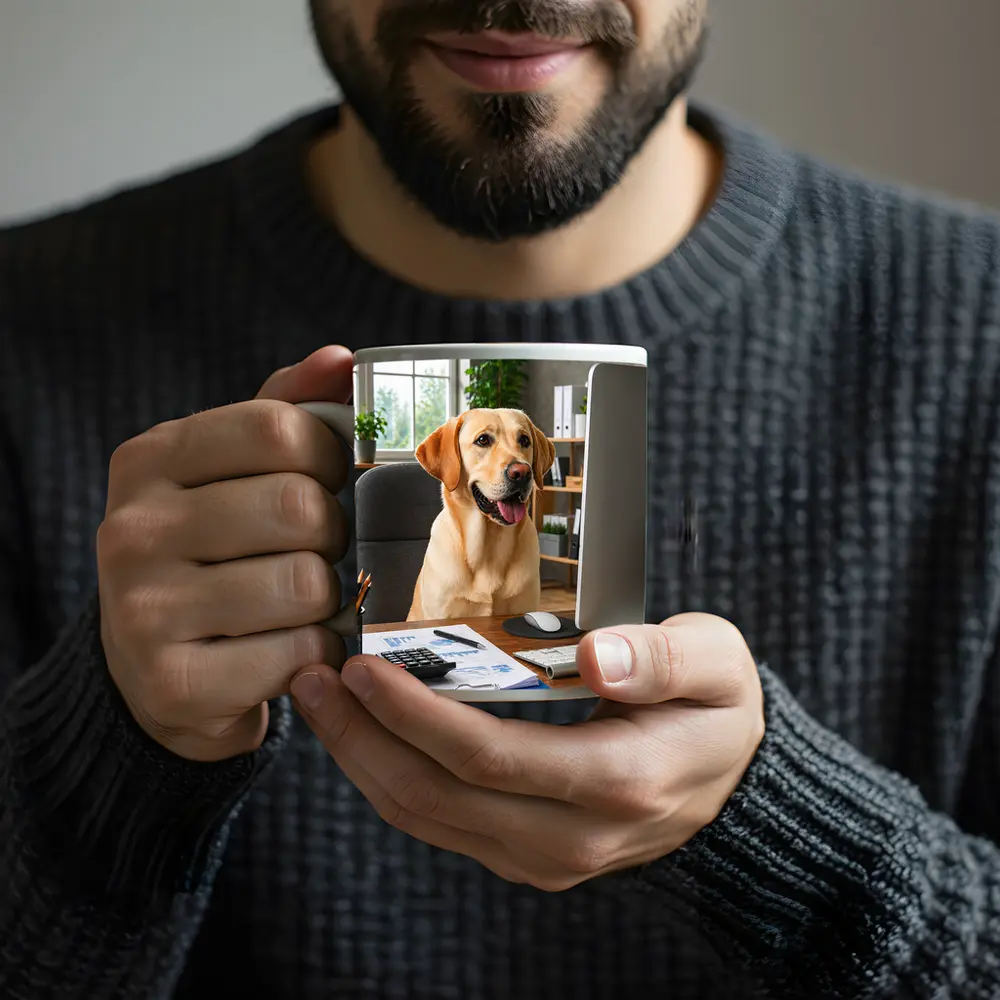 Labrador Retriever Working at Office Desk – Mugs