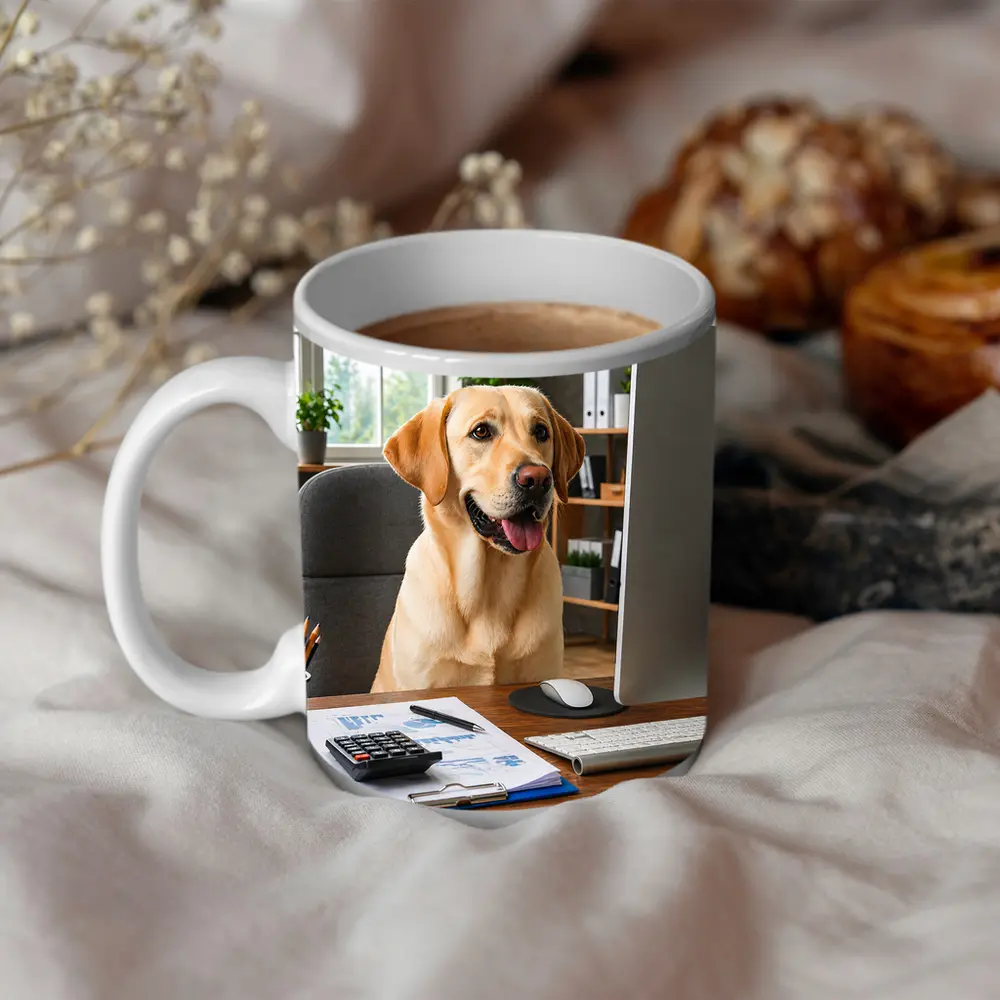 Labrador Retriever Working at Office Desk – Mugs