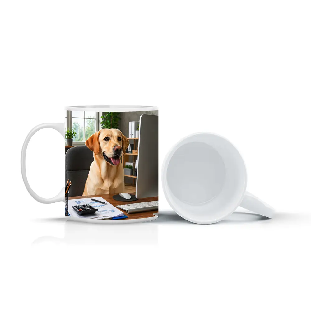 Labrador Retriever Working at Office Desk – Mugs
