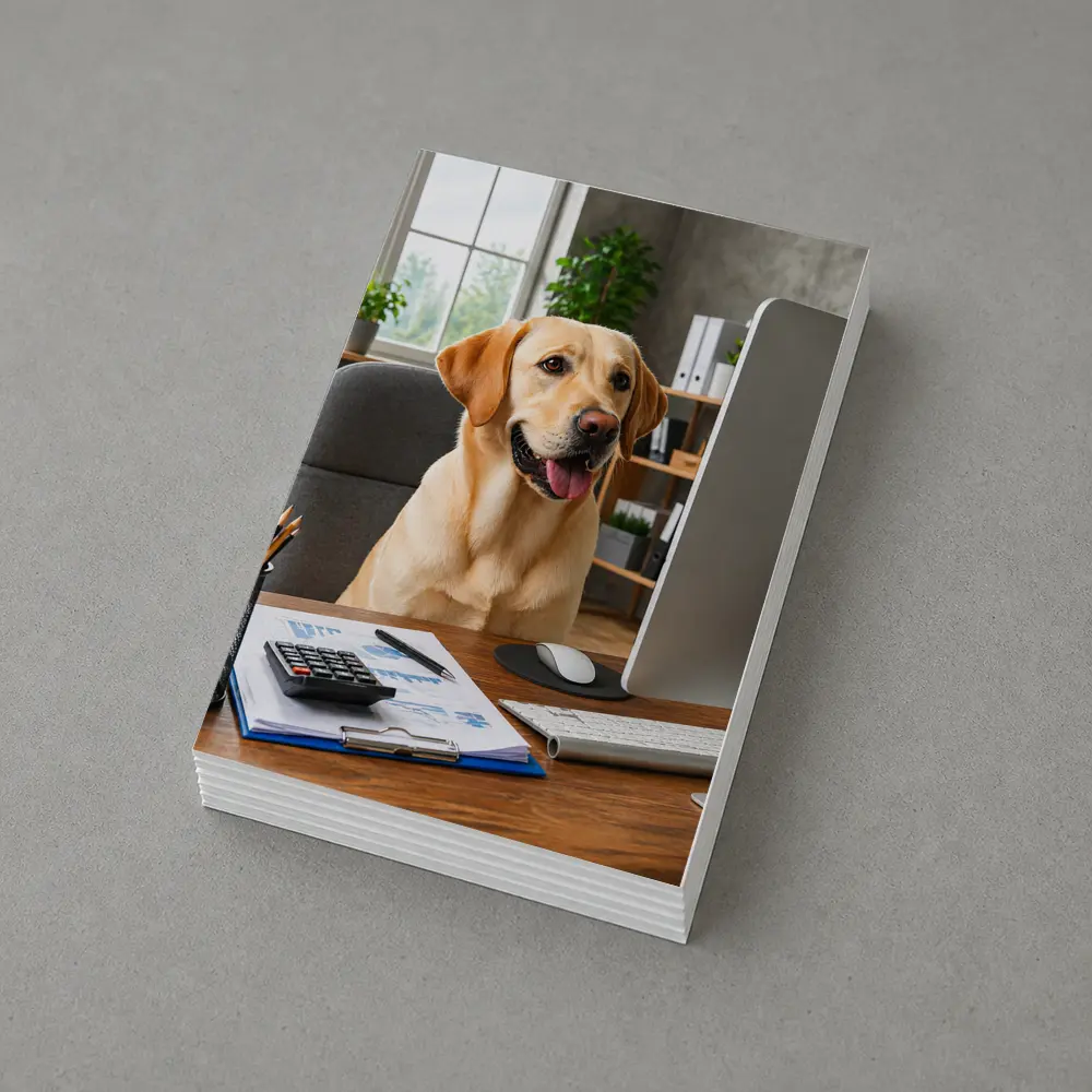 Labrador Retriever Working at Office Desk – Postcards