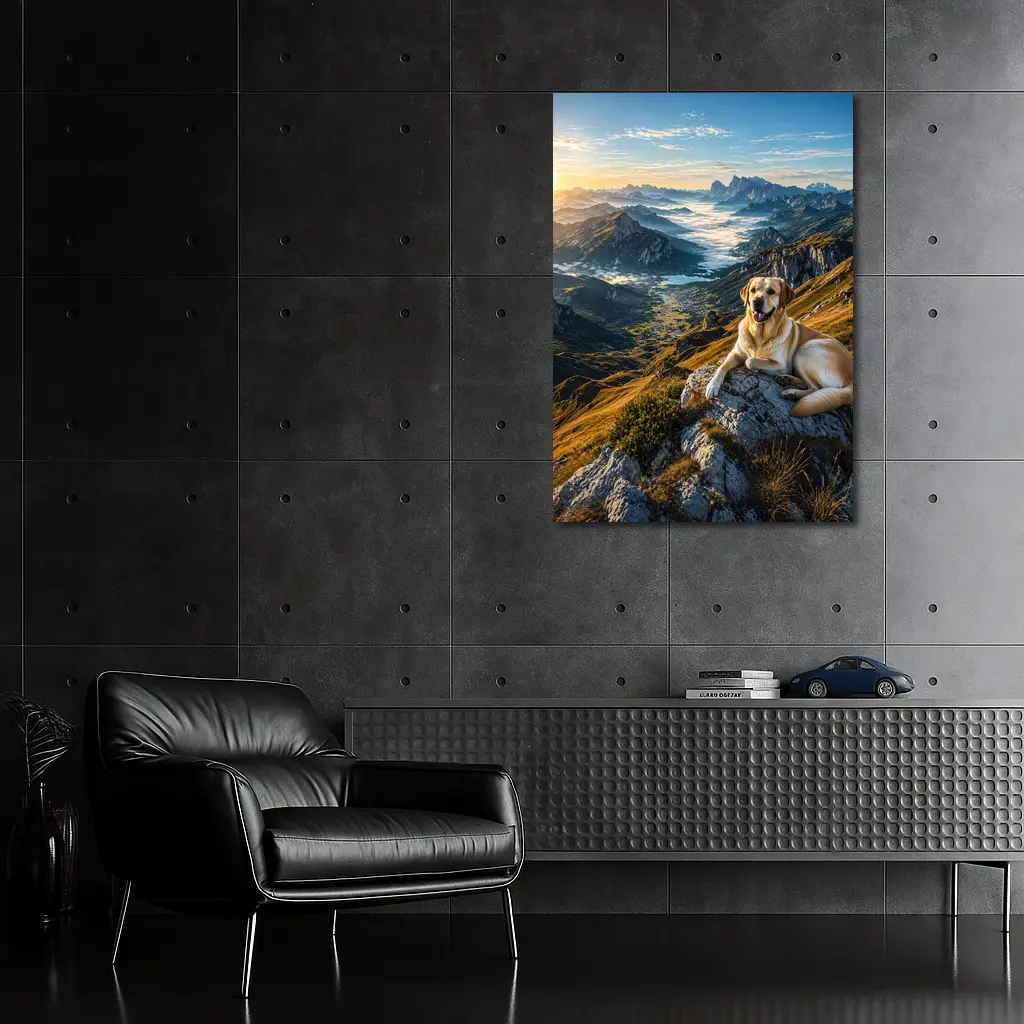 Labrador Retriever Resting on Mountain Summit – Wall Art