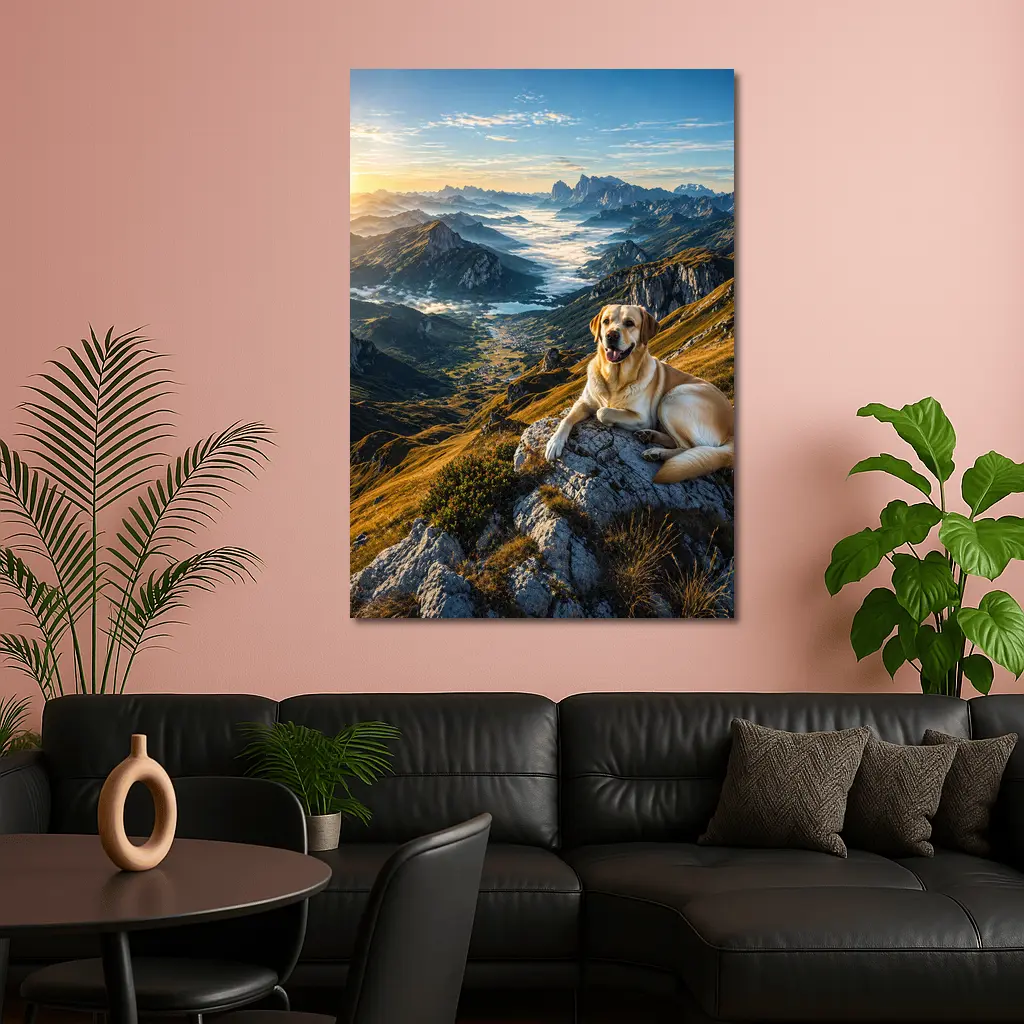 Labrador Retriever Resting on Mountain Summit – Wall Art