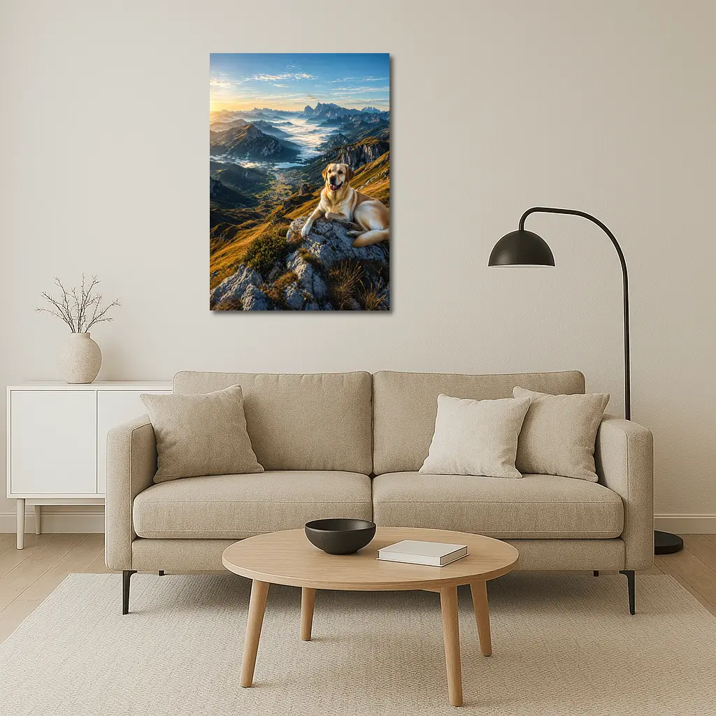 Labrador Retriever Resting on Mountain Summit – Wall Art