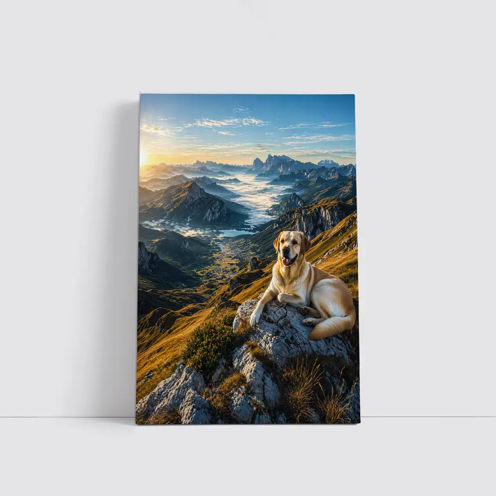 Labrador Retriever Resting on Mountain Summit – Wall Art