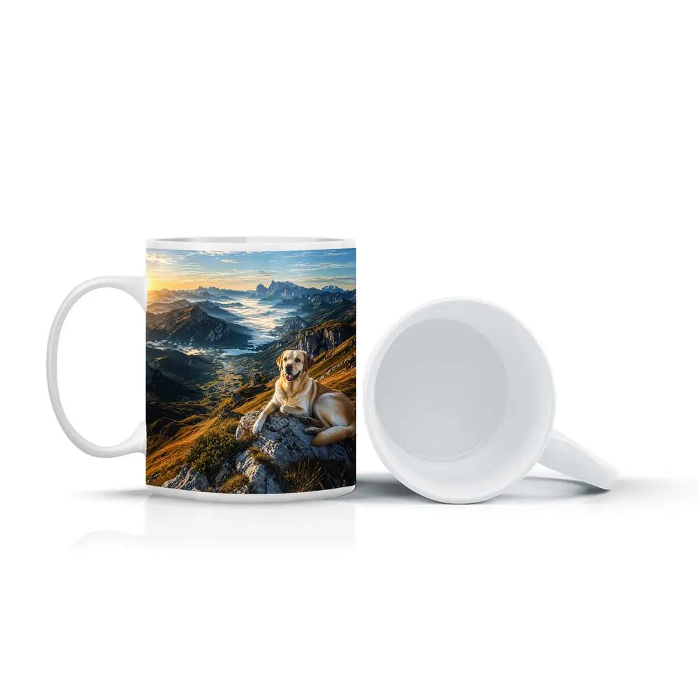 Labrador Retriever Resting on Mountain Summit – Mugs