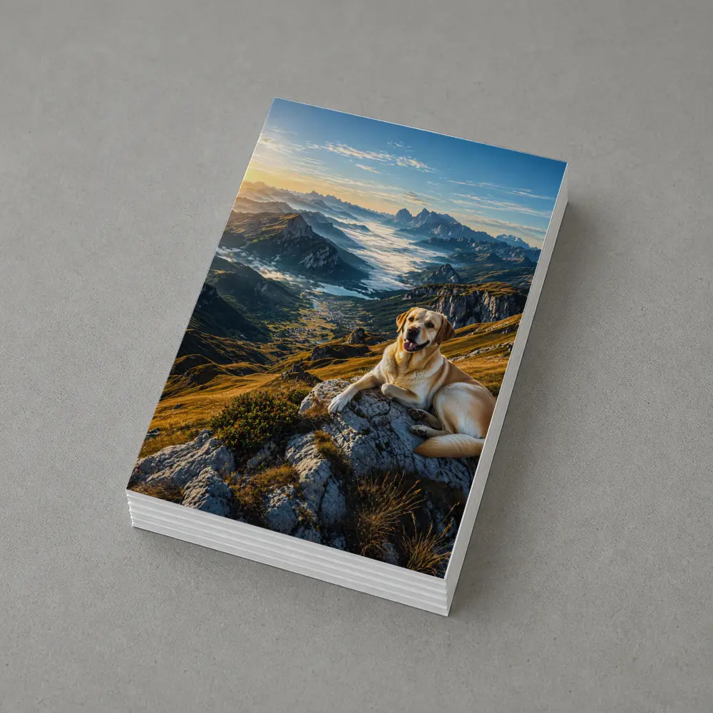 Labrador Retriever Resting on Mountain Summit – Postcards