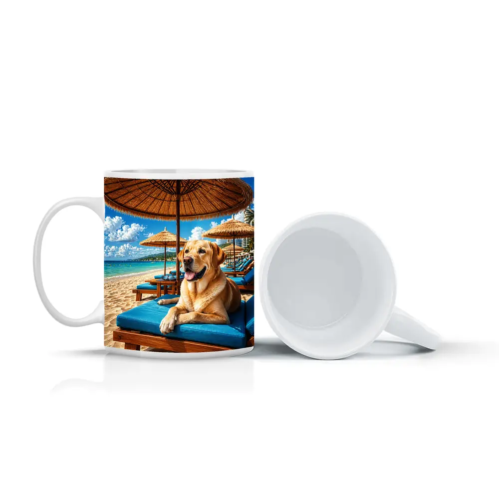 Labrador Retriever Relaxing on Tropical Beach – Mugs
