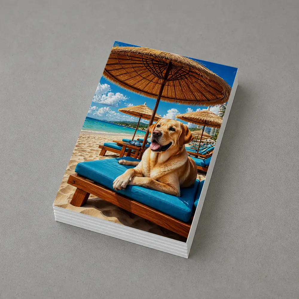 Labrador Retriever Relaxing on Tropical Beach – Postcards