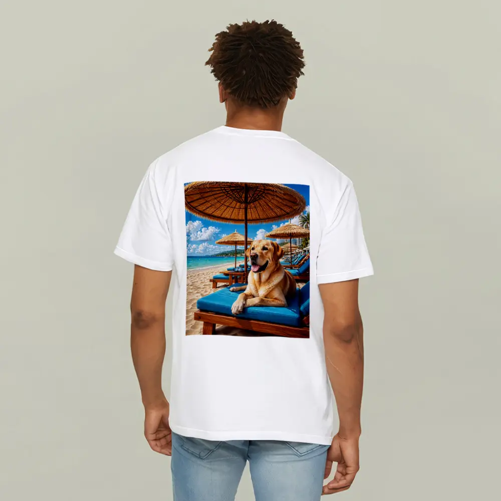 Labrador Retriever Relaxing on Tropical Beach – T-Shirts