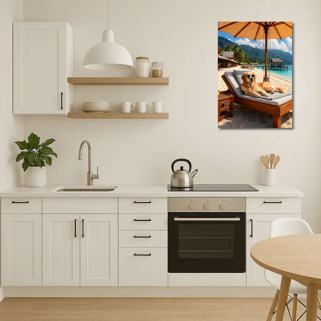 Golden Retriever Relaxing On Tropical Beach – Wall Art