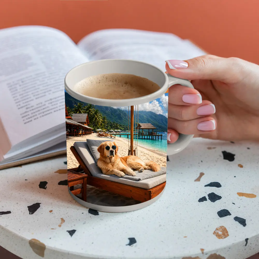 Golden Retriever Relaxing On Tropical Beach – Mugs