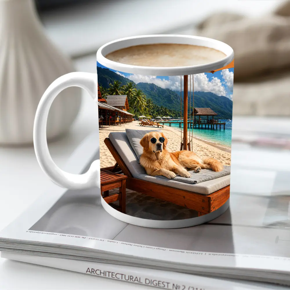 Golden Retriever Relaxing On Tropical Beach – Mugs