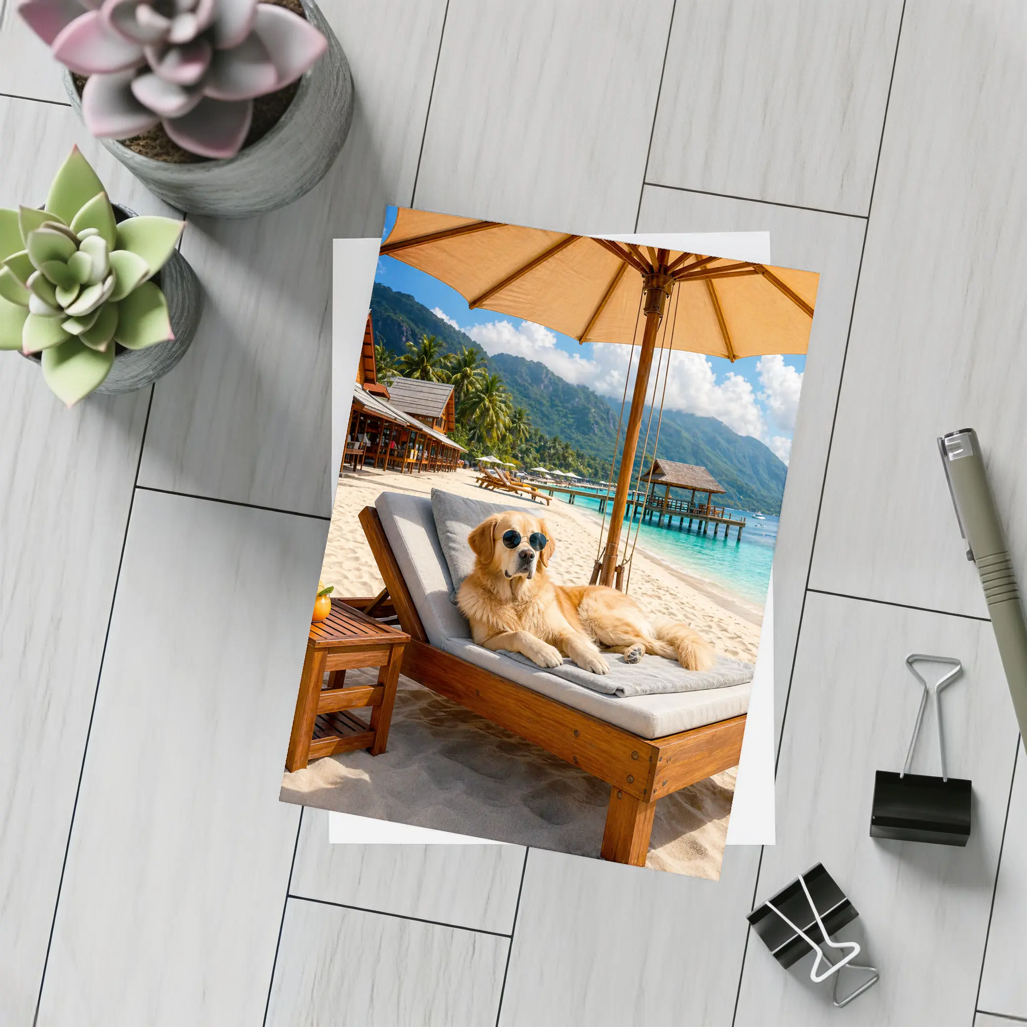 Golden Retriever Relaxing On Tropical Beach – Postcards