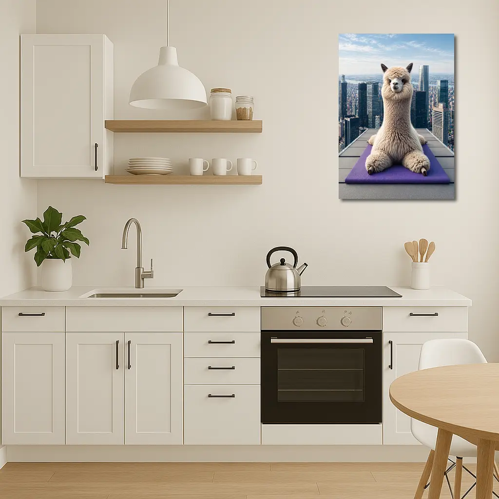 Alpaca Doing Yoga City Skyline – Wall Art