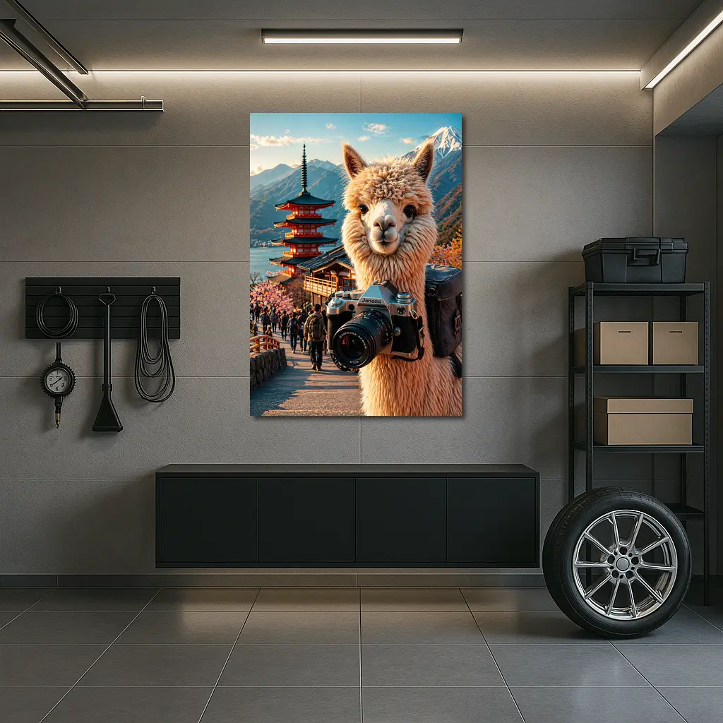 Alpaca Photographer At Japanese Pagoda – Wall Art