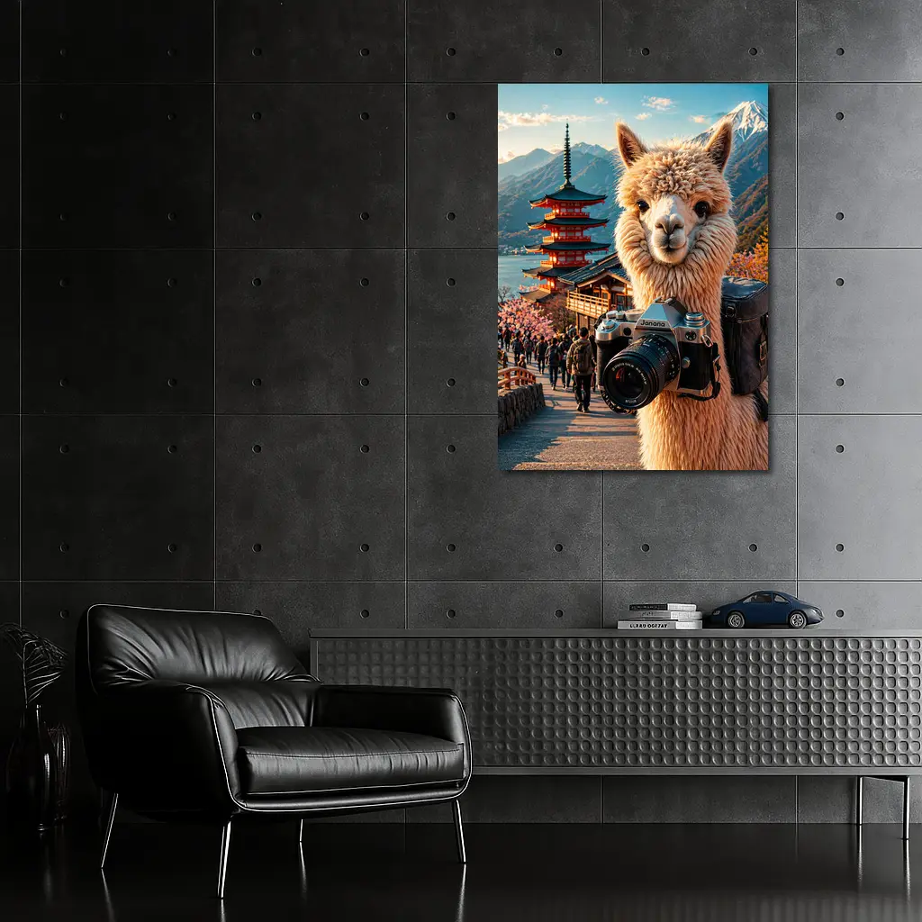 Alpaca Photographer At Japanese Pagoda – Wall Art