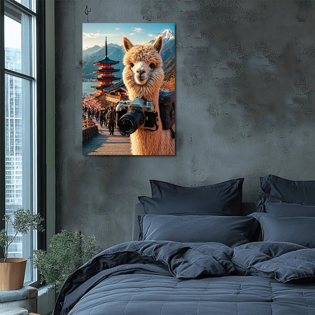 Alpaca Photographer At Japanese Pagoda – Wall Art