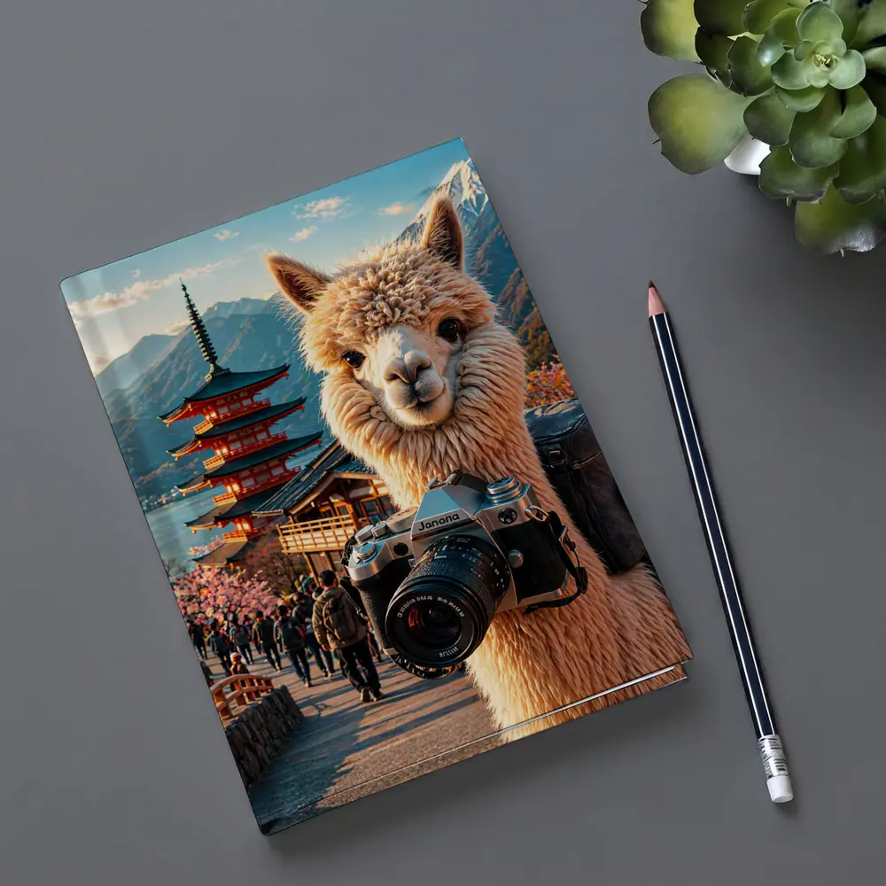 Alpaca Photographer At Japanese Pagoda – Notebooks