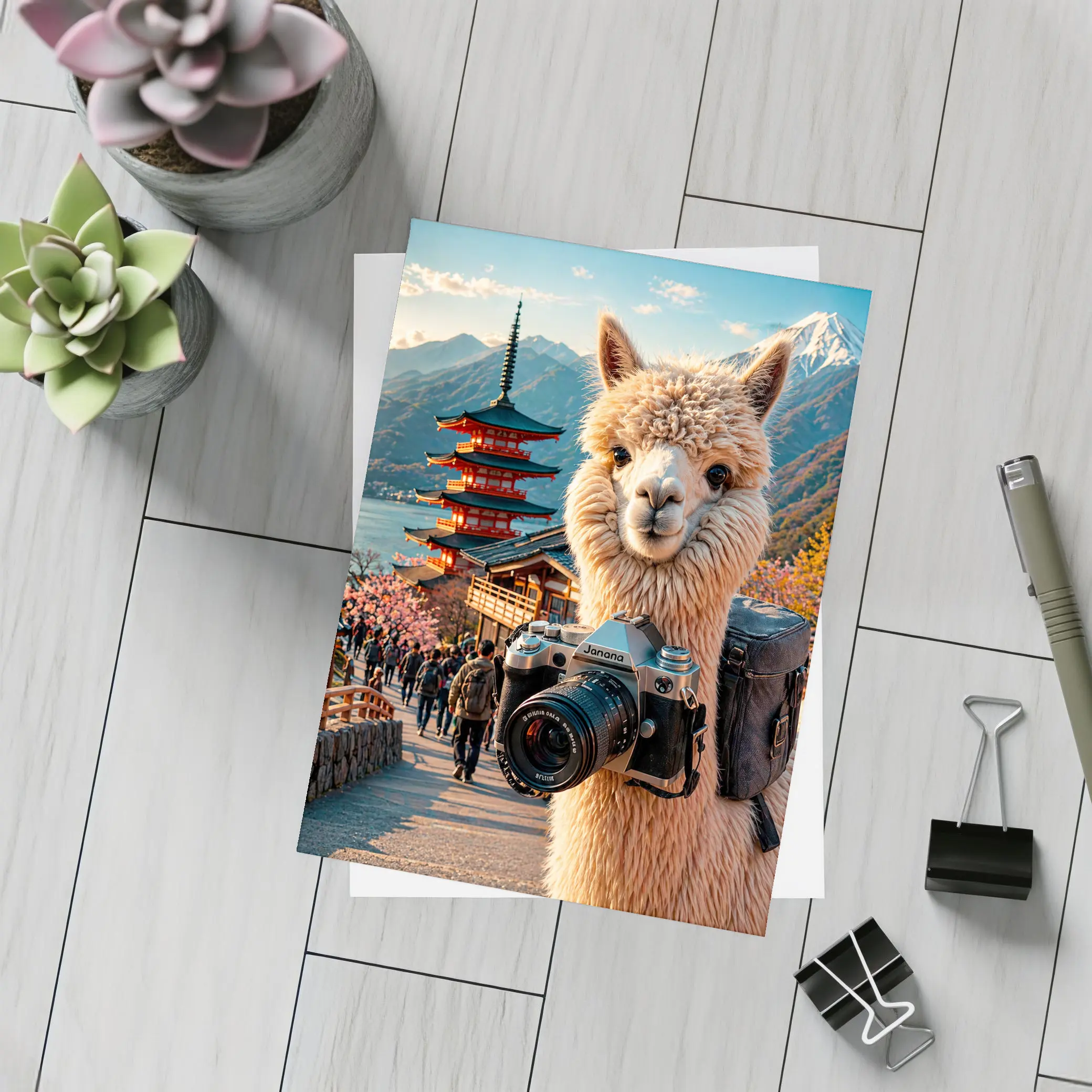 Alpaca Photographer At Japanese Pagoda – Postcards
