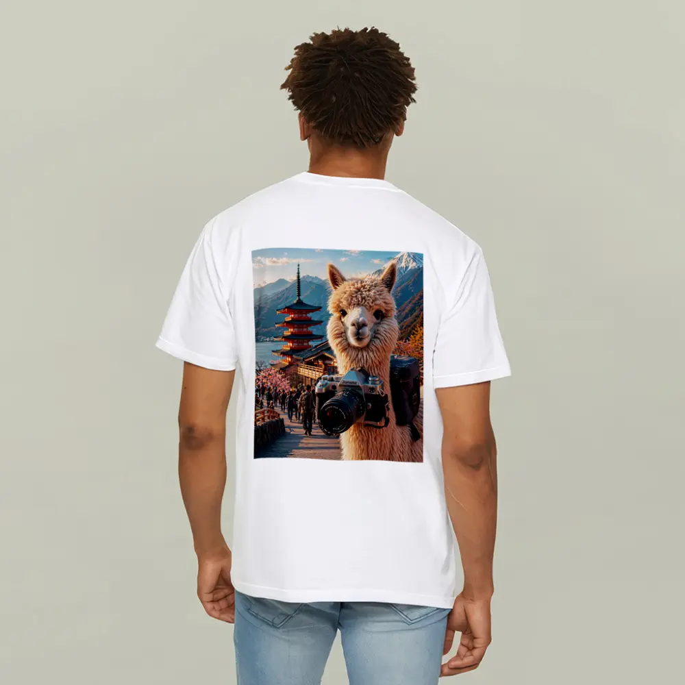 Alpaca Photographer At Japanese Pagoda – T-Shirts