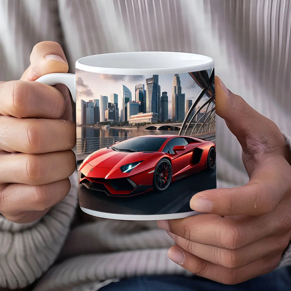 Lamborghini Aventador Red City Bridge Drive – Mugs