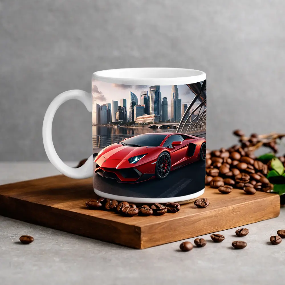 Lamborghini Aventador Red City Bridge Drive – Mugs
