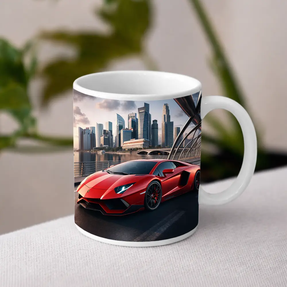 Lamborghini Aventador Red City Bridge Drive – Mugs