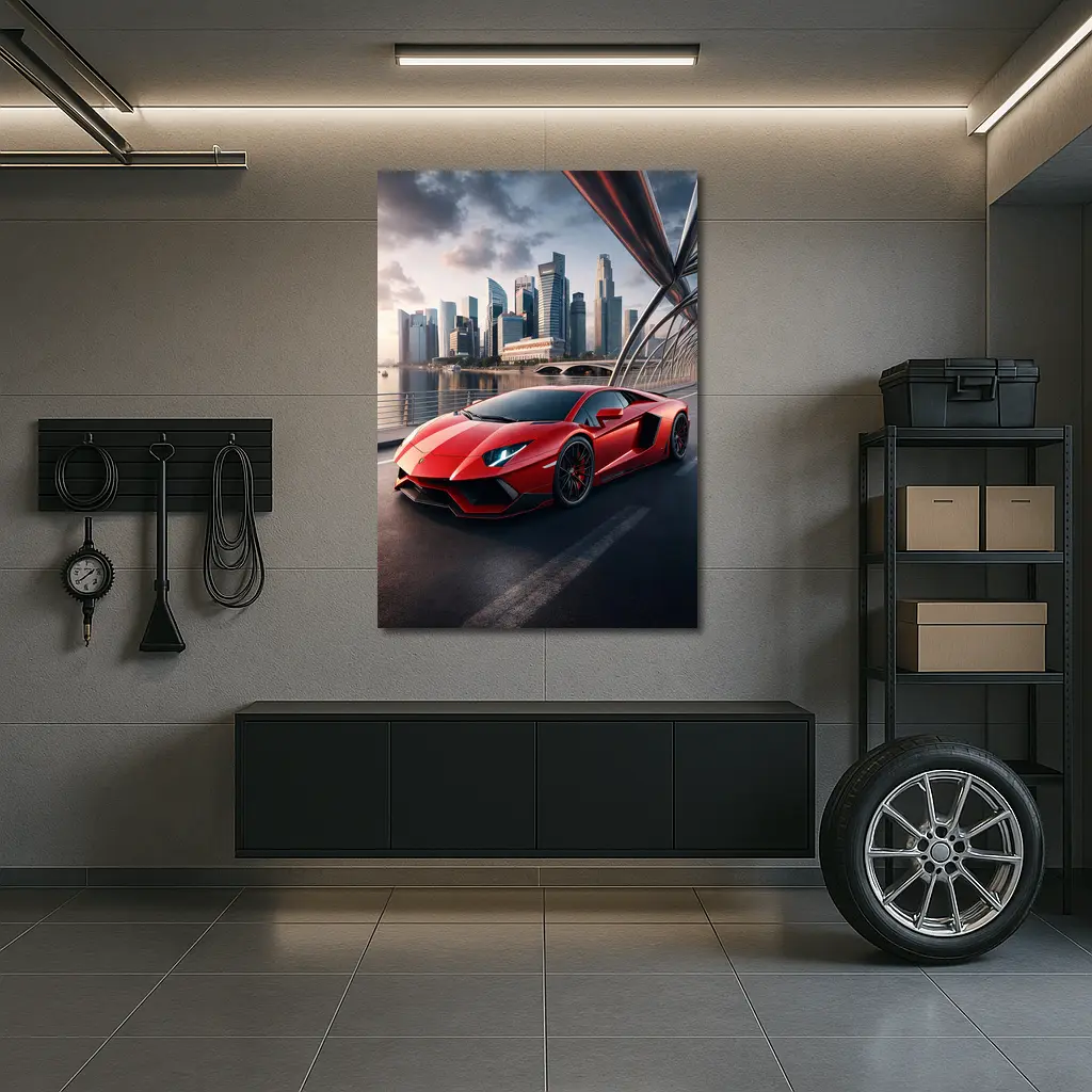 Lamborghini Aventador Red City Bridge Drive – Wall Art