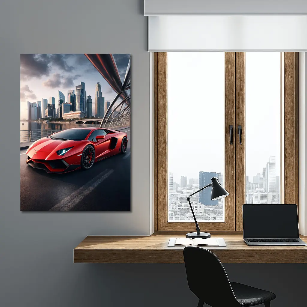 Lamborghini Aventador Red City Bridge Drive – Wall Art