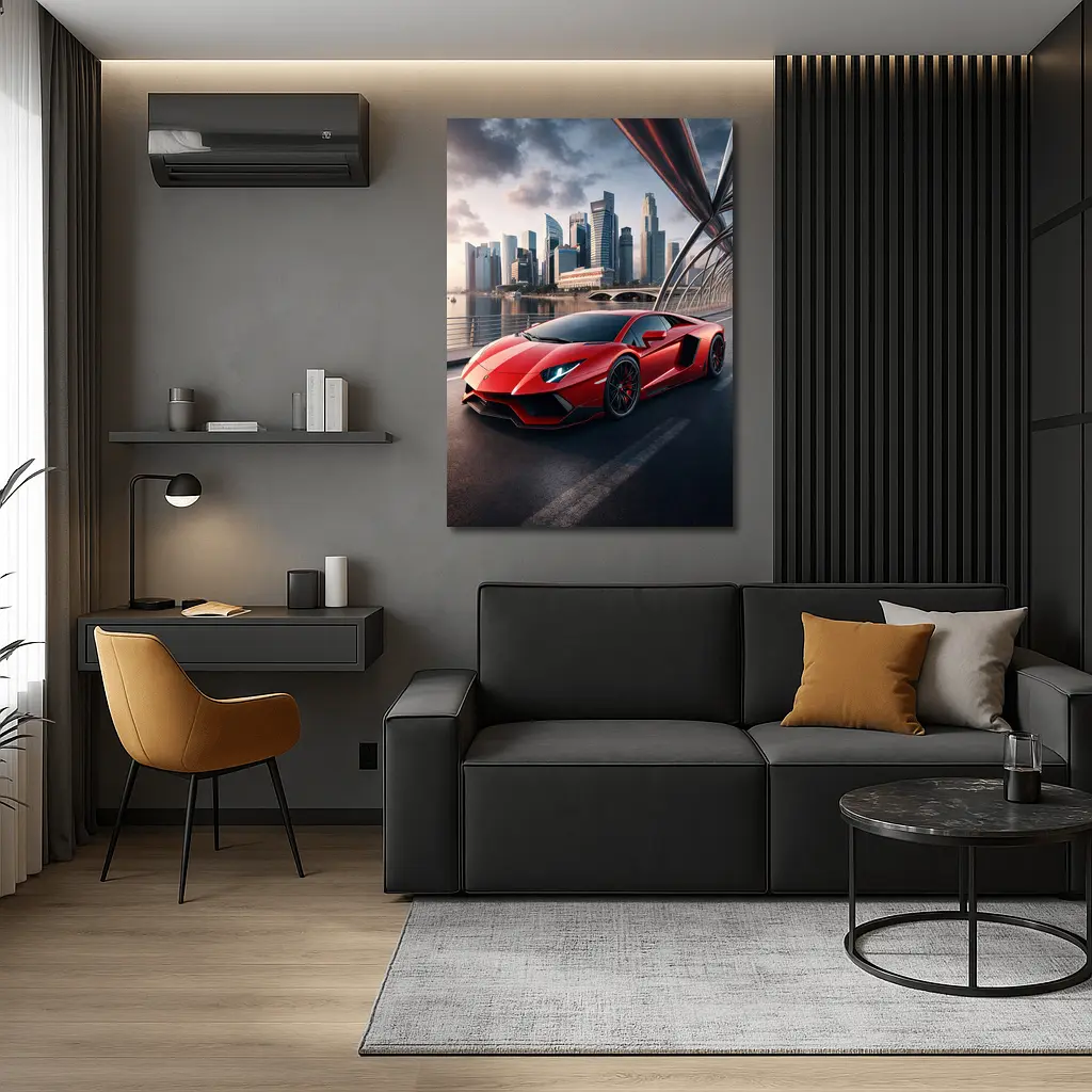 Lamborghini Aventador Red City Bridge Drive – Wall Art