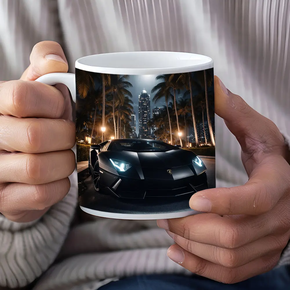Lamborghini Aventador Black Night City Palms – Mugs